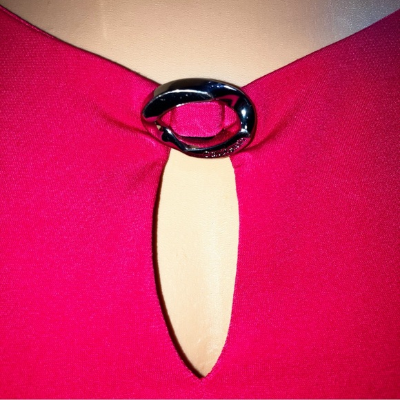 Calvin Klein Womens Top Cherry Red Silver Ring Boatneck Long Sleeves Sz Medium - Picture 5 of 7